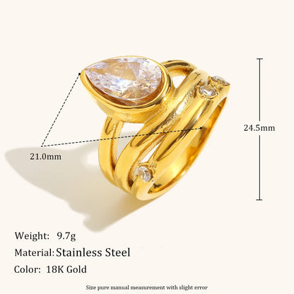 La.Muses – Golden Waves Zircon Ring 18K