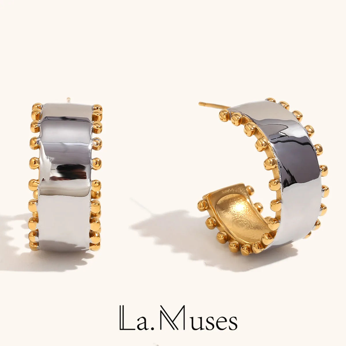 La.Muses – Bead Edge Mix Earrings 18K