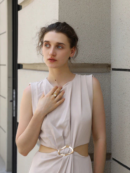 La.Muses – Golden Waves Zircon Ring 18K