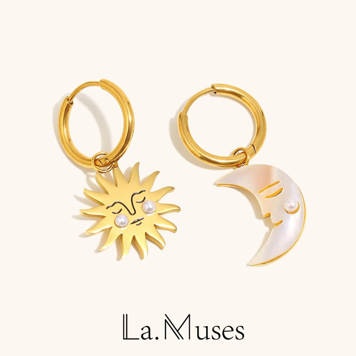 La.Muses – Sun & Moon Pearl Earrings 18K